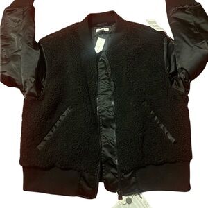 Topshop Satin Borg Bomber Jacket
